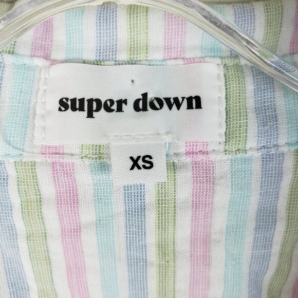Superdown Revolve Damion 100% Cotton Button Up Shirt in Rainbow Stripes size XS - Picture 10 of 16